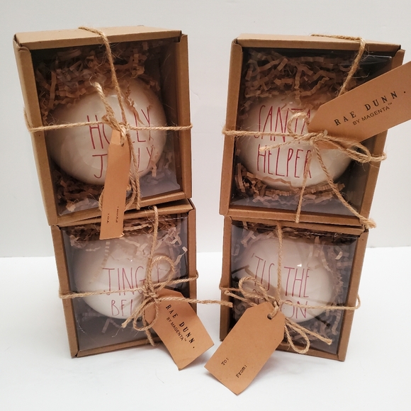 Rae Dunn Ceramic Christmas Ornaments HOLLY JOLLY, TIS THE SEASON, JINGLE BELLS - Picture 1 of 5